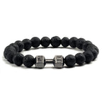 Natural Volcanic Stone Bracelet Men Matte Black Lave White Beads Charm Dumbbell Strand Bracelets Women Barbell Fitness Jewelry