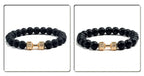 Natural Volcanic Stone Bracelet Men Matte Black Lave White Beads Charm Dumbbell Strand Bracelets Women Barbell Fitness Jewelry