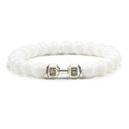 Natural Volcanic Stone Bracelet Men Matte Black Lave White Beads Charm Dumbbell Strand Bracelets Women Barbell Fitness Jewelry