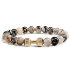 Natural Volcanic Stone Bracelet Men Matte Black Lave White Beads Charm Dumbbell Strand Bracelets Women Barbell Fitness Jewelry