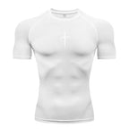 Cross Print Compression Shirts for Men Gym Workout Training Fitness Base Layer Quick Dry Athletic Tshirt Skinny Running T-shirts
