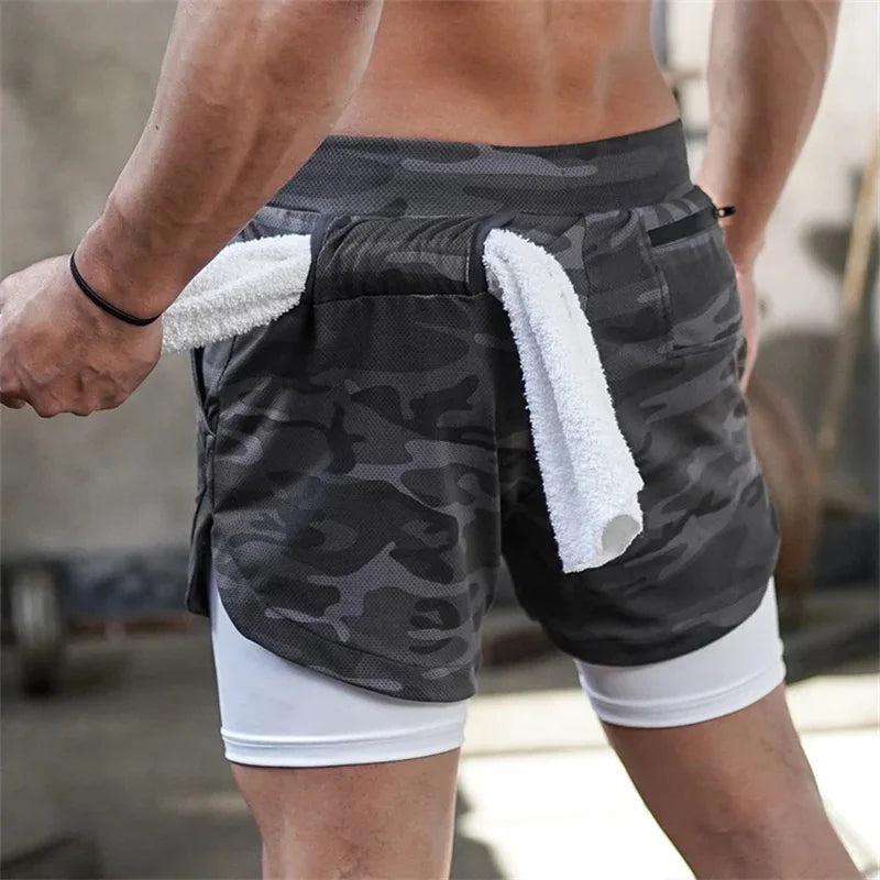 2024 Running Shorts for Man Gym Double-deck Workout Shorts 2 in 1 Quick Dry Training Short Pants Fitness Jogging Y2K Sportwear