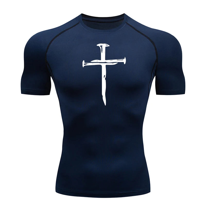 Christian Workout Compression Shirts Athletic Quick Dry Tshirts Tees Mens Gym Fitness Undershirts Tops Short Sleeve Rash Guard