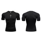 Cross Print Compression Shirts for Men Gym Workout Training Fitness Base Layer Quick Dry Athletic Tshirt Skinny Running T-shirts