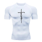 Christian Workout Compression Shirts Athletic Quick Dry Tshirts Tees Mens Gym Fitness Undershirts Tops Short Sleeve Rash Guard