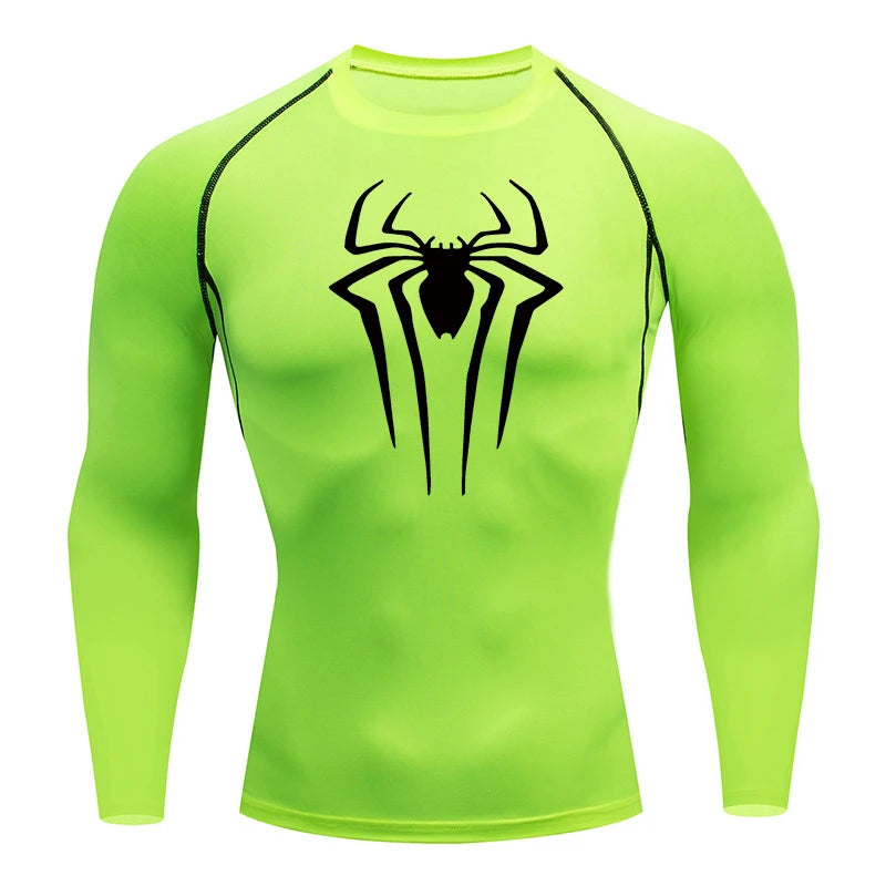 Spider Print Long Sleeve Compression Shirts for Men Gym Workout Rash Guard Undershirts Baselayers Athletic Quick Dry Tees Tops