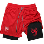 Y2K Performance Shorts Men Spider Printed GYM Casual Sports Compression Shorts Workout Running Mesh 2 In 1 Sport Short Pants