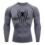 Spider Print Long Sleeve Compression Shirts for Men Gym Workout Rash Guard Undershirts Baselayers Athletic Quick Dry Tees Tops
