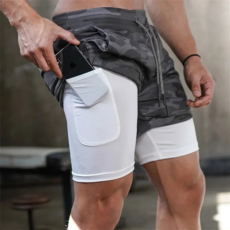 2024 Running Shorts for Man Gym Double-deck Workout Shorts 2 in 1 Quick Dry Training Short Pants Fitness Jogging Y2K Sportwear