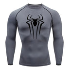 Spider Print Long Sleeve Compression Shirts for Men Gym Workout Rash Guard Undershirts Baselayers Athletic Quick Dry Tees Tops